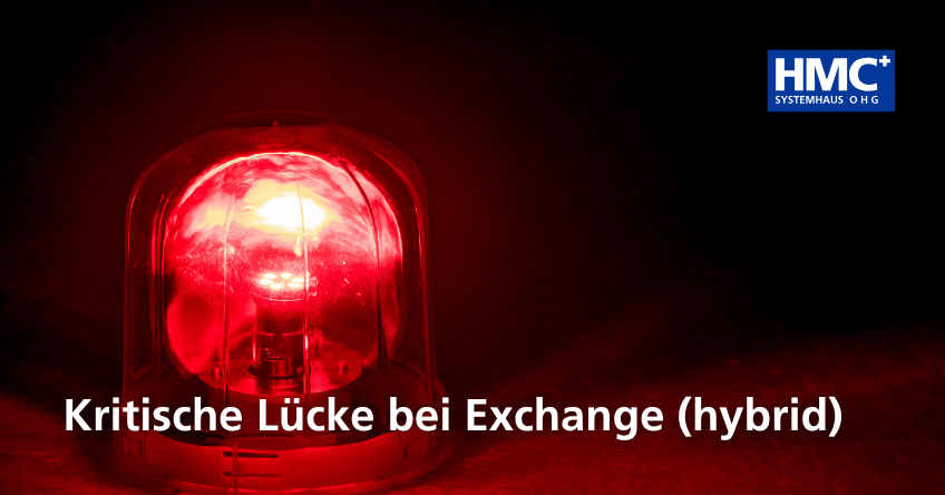 Titelbild zum Artikel CVE-2025-53786 in Exchange Hybrid-Umgebungen mit roter Warnleuchte und Überschrift zum genannten Thema