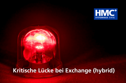 Titelbild zum Artikel CVE-2025-53786 in Exchange Hybrid-Umgebungen mit roter Warnleuchte und Überschrift zum genannten Thema