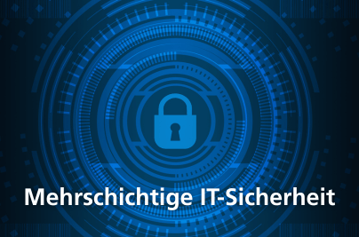 Symbol eines Schlosses umgeben von mehreren Ringen als Versinnbildlichung einer mehrschichtigen IT-Sicherheit