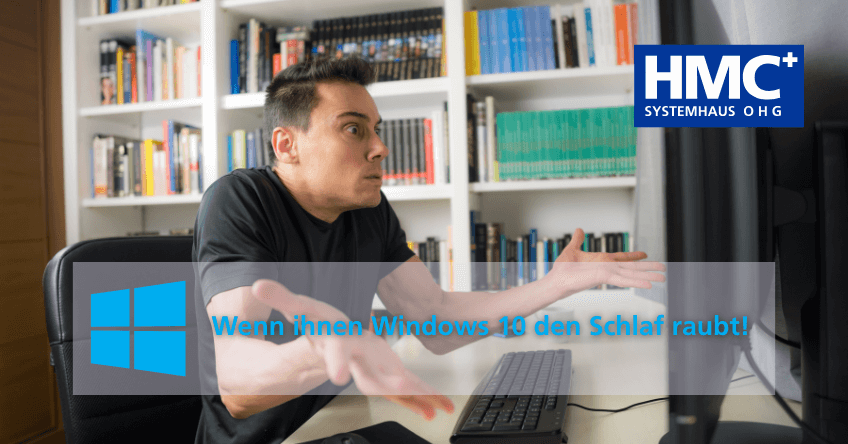 Man vor PC der verzweifelt die Hände hebt weil er noch Windows 10 hat - Windows 10 ESU kann Abhilfe schaffen