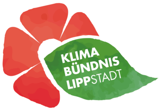 Logo des Klimabündnis Lippstadt rote Lipperose mit grünem Blatt und Schriftzug