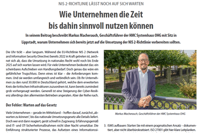 Ausschnitt aus dem Artikel zu NIS-2 mit Bild von Markus Macherauch HMC Systemhaus